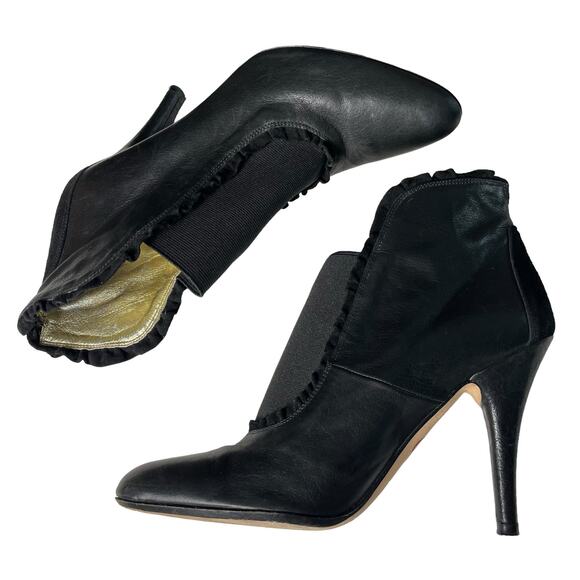 Te Casan Ruffled Slip On Heeled Ankle Boot Black Size 8/38 - Picture 4 of 10